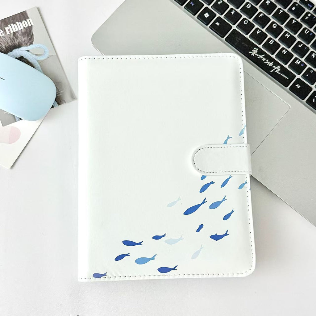 Susu Minimalist A5 Faux Leather Binder - Cute "Sweet Love" Fish Planner Cover for Bullet Journaling